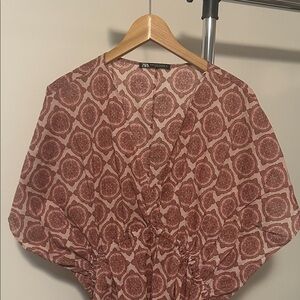 Zara Pink and Brown Geometric lad tan dress